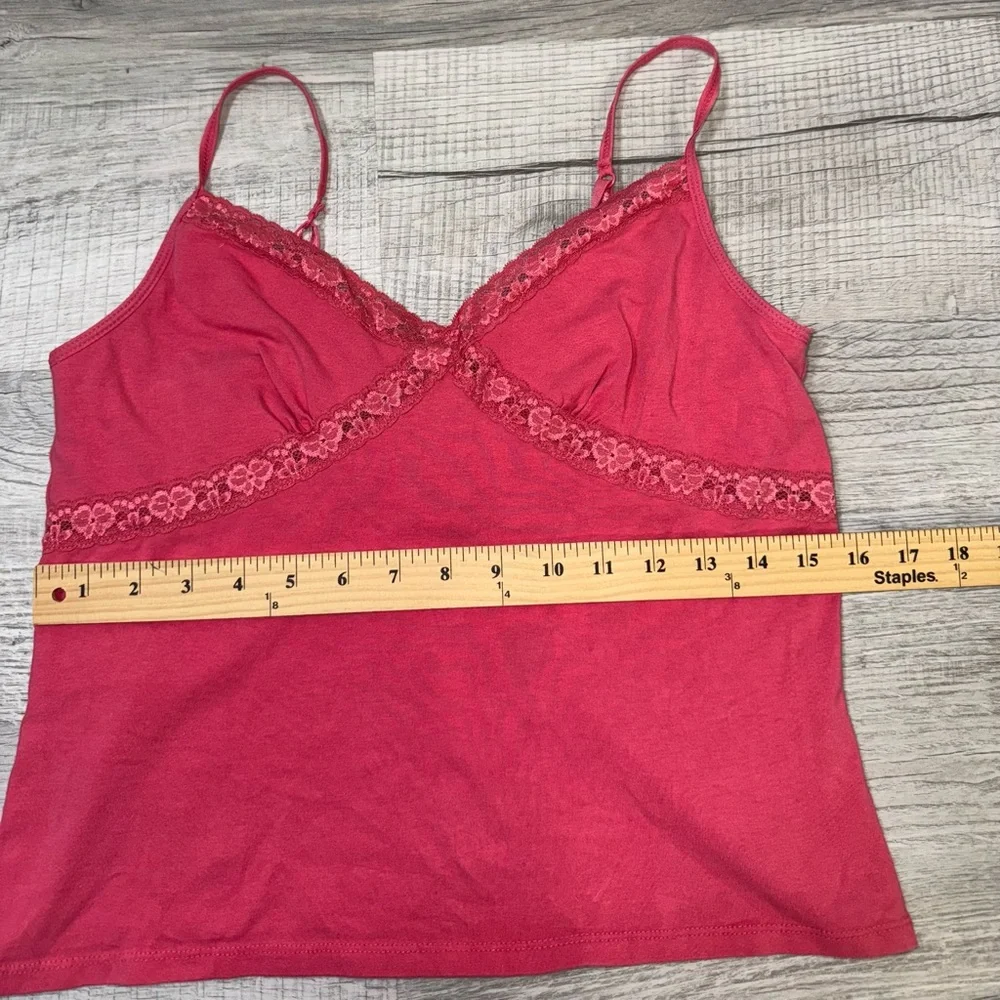 Caribbean Joe Pink Lace Trim Camisole‎ Tank Top Large Y2K Built In Bra